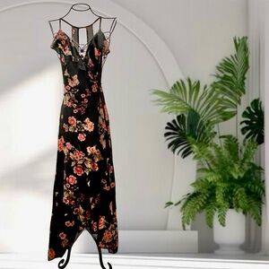 Wrap Around Floral Maxi Dress with Ruffled Edges